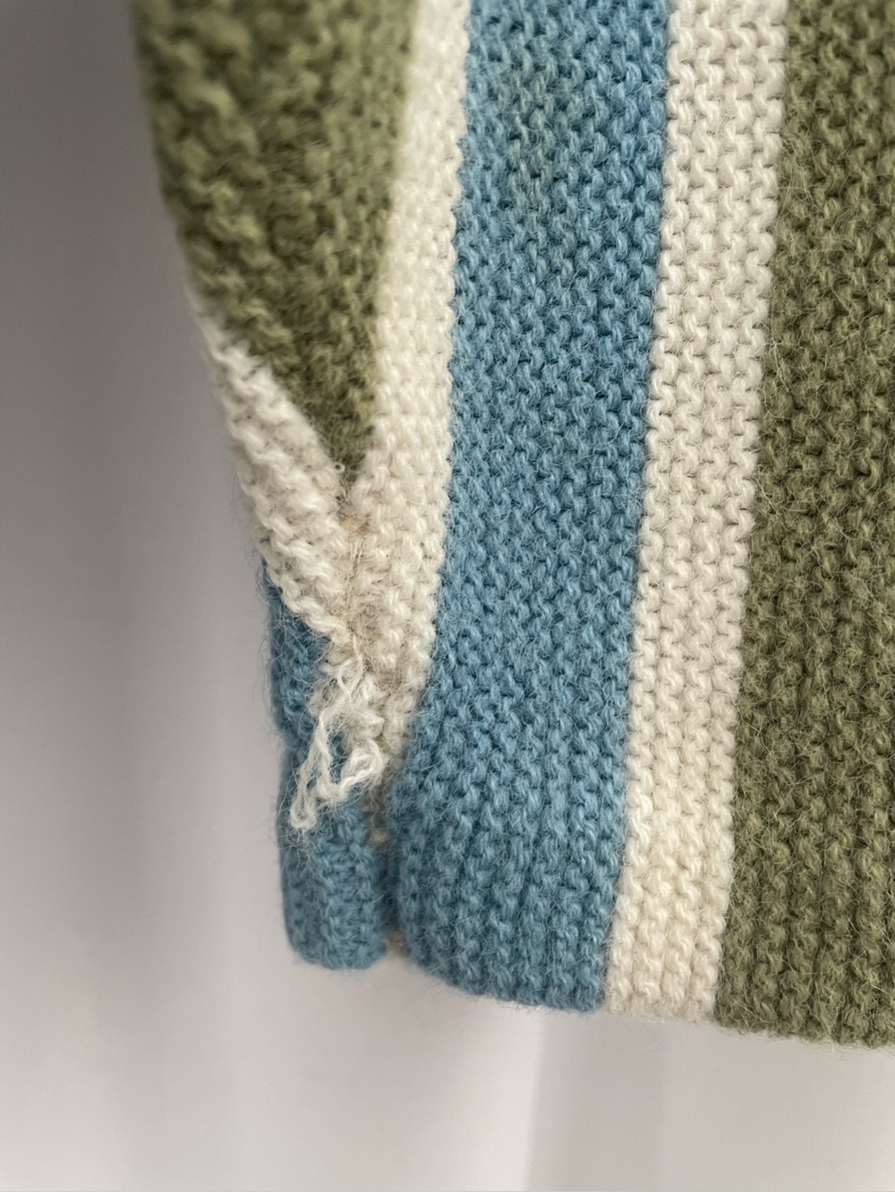 Vintage 60s Striped Crewneck Sweater Cardigan - Blue, Avocado Green & Cream - Picture 5 of 8